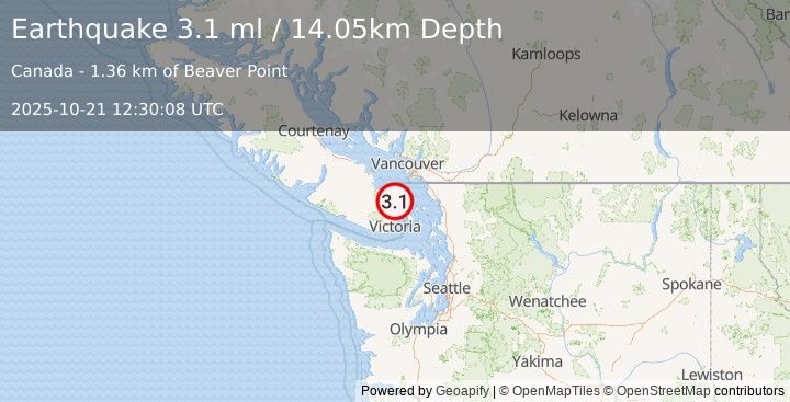 Earthquake 11 km SE of Salt Spring Island, Canada (3.1 ml) (2025-10-21 12:30:08 UTC)
