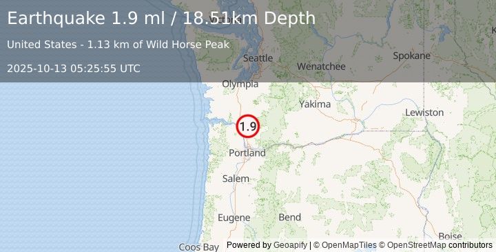 Earthquake 19 km NE of Kalama, Washington (1.9 ml) (2025-10-13 05:25:55 UTC)