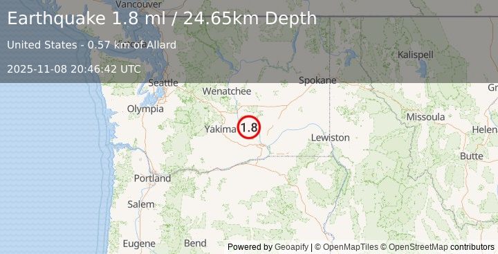 Earthquake 24 km E of Desert Aire, Washington (1.8 ml) (2025-11-08 20:46:42 UTC)