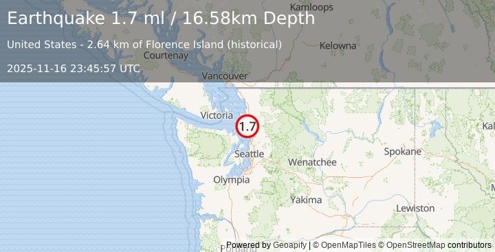 Earthquake 3 km NNW of Warm Beach, Washington (1.7 ml) (2025-11-16 23:45:57 UTC)