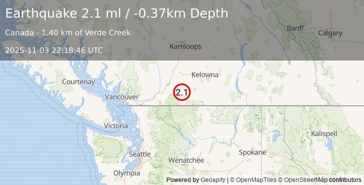 Earthquake 8 km S of Princeton, Canada (2.1 ml) (2025-11-03 22:18:46 UTC)